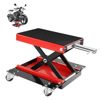 1100LBS Motorcycle Lift-Hydraulic Motorcycle Stand Table Jack, Narrow and Wide Deck Motorcycles Scissor Jack with Ratchet & Crank for ATV, Dirt Bikes