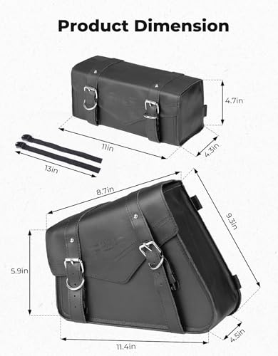 KEMIMOTO Genuine Leather Motorcycle Saddle Bags 12L & 4.5L Fork Handlebar Tool Pouch Panniers Side Bag Universal Motorcycle Compatible with Sportster Softail Dyna Shadow Vulcan Left Right