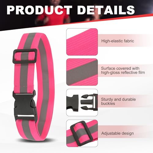 Reflective Safety Belt, Adjustable High Visibility Glow Belt Outdoor Running Gear Accessories - color: Rose Red