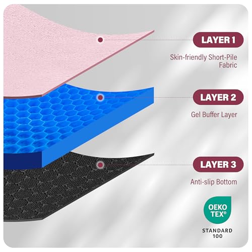 SPRING SEAON Large Gel Seat Cushion for Pressure Relief – Honeycomb Buffer Design with Extra Thick Filling, Anti-Slip Bottom, Perfect for Long Sitting, Travel, Airplane and Daily Comfort (Pink) - color: Pink