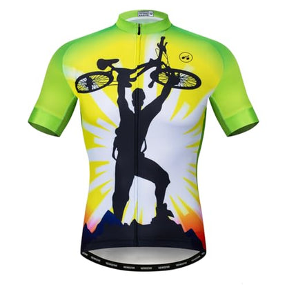 Cycling Jerseys Men,Mountain Bike Jersey Summer Short Sleeve Breathable Bicycle Tops Riding Bike Shirts Quick Dry - color: Green Set, size: Medium