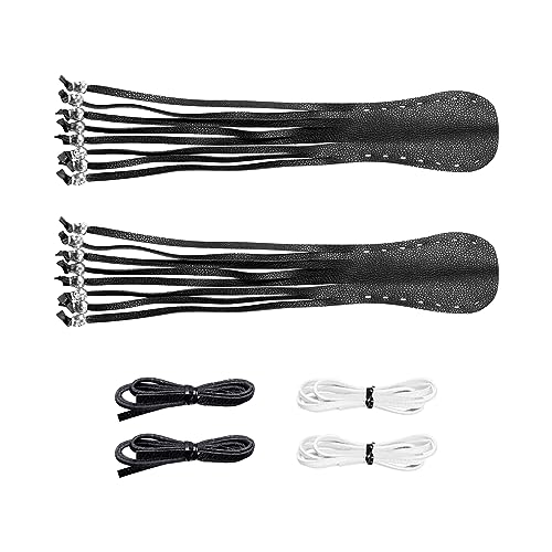 Motorcycle Lever Cover PU Leather Fringed Brake Clutch Covers Universal Grip Tassels Motorcycle Handlebar Covers with Skull Beads - color: Black with White Strap