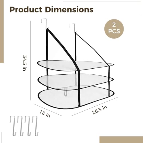 ZALIR 2 Pcs Over The Door Mesh Sweater Drying Rack Set - 3 Tier Lay Flat Sweater Drying Rack, Black Foldable Lay Flat Laundry Hanging Mesh Dryer with Door Hooks for Apartments, Dorms, Bathrooms