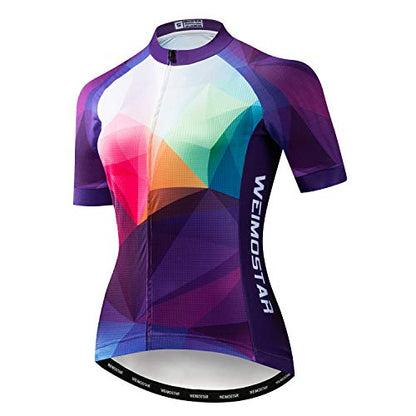 Women's Cycling Jersey Bike Shirts Short Sleeve Ladies Bicycle Clothing MTB Cycle Jacket - color: Purple, size: X-Large