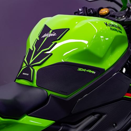 NIGHT CAT Compatible ZX-4R ZX4R/RR 2023 Motorcycle Fuel Tank Pad Kit Side Fuel Knee Guard Sticker Fuel Tank Protector(Black green-Fishbone Sticker) - color: Black Green-fishbone Sticker