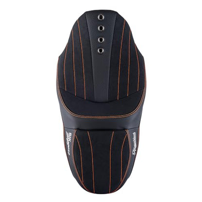 Advanblack SIK Baggers Touring Seat with Custom Stitching for 2009–2023 Harley Road Glide, Street Glide, Road King & Electra Glide，Gel-Lab Cushion, Synthetic Suede, No Backrest Slot (Orange Stitching) - color: Orange Stitching