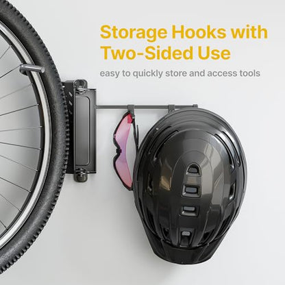 monTEK Swivel Bike Wall Mount, Bike Hangers for Garage, Bike Wall Mount with Two Extra Storage Hooks, Bike Hanger Wall Mount for Space Saving, Bike Rack Garage Holds Up to 77 lbs - style: 1-Pack with 2 Storage Hooks