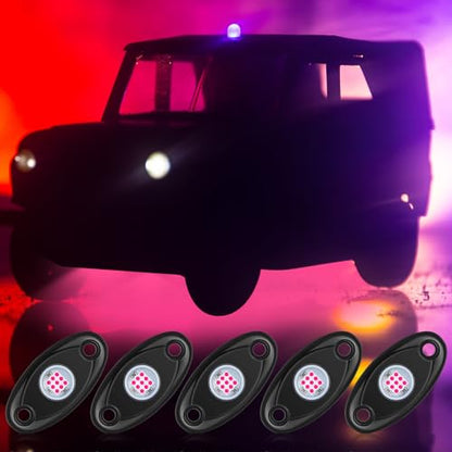Macarrie 12 Pods Rock LED Lights Waterproof Neon Underglow Trail Rig Lamp Lighting for Car SUV Pickup Truck Motorcycle Boat ATV Utv RZR Rv Offroad Trailer Fender Under Body Golf(Pink) - color: Pink