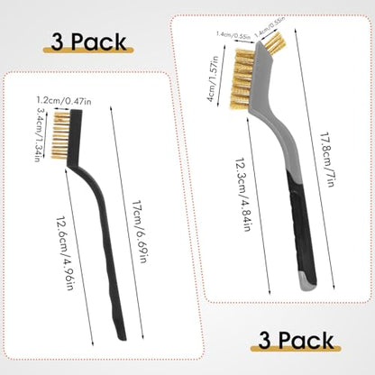 6 Pieces Wire Brushes Set, Small Metal Brass Brush, Stainless Steel Brush, Nylon Brushes for Cleaning Metal Rust and Paint Removal (Grey+3 Mixed Color, L) - color: Grey+3 Mixed Color