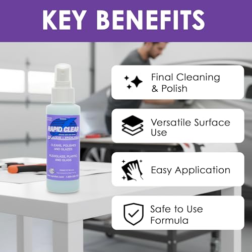 Rapid Clear Polish 4oz | Final Cleaning and Polish for Vinyl Films, Wraps, Plexiglass, Glass, and Polycarbonates | Helps Prevent Water Spotting for Graphics Installation - size: 4 Oz