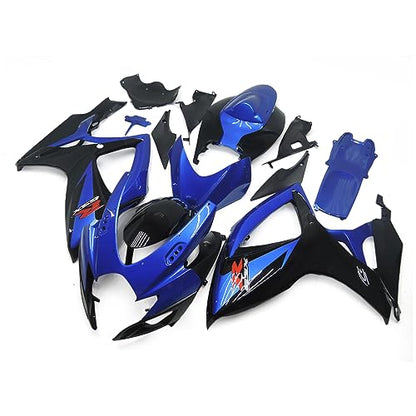 FLPRO Motorcycle Fairings Kit Compatible for Suzuki 06 07 GSXR600 GSXR750 K6 2006 2007 GSX-R600 GSX-R750 Fairing Kit ABS Plastic Injection Bodywork Gloss Blue Black Cowlings - color: Glossy Blue Black-1