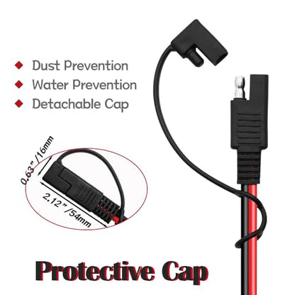 8.2FT/2.5M SAE to Alligator Clips Wire Harness with 12V Switch 16AWG 2Pin SAE to Battery Clamp Cable Quick Disconnect Extension Cord