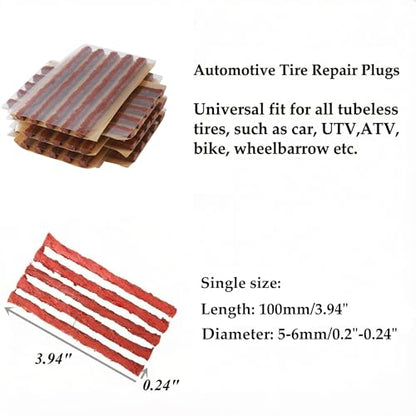 Tire Plugs 30pcs, Rubber Tire Sealing Strip Automotive Tire Puncture Repair Tool 4" x 1/4" for Tubeless Tires (30, Brown)