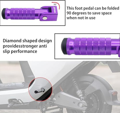 Universal Motorcycle Bicycle Folding Passenger Foot Pegs M8 Rearsets Rear Set Footrests Footpeg Foot Rest Peg Pedals For Bike Install Hole 8mm (Purple) - color: Purple