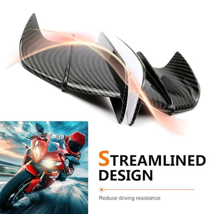 2 PCS Motorcycle Fairing Wing, Self-Adhesive ABS Aerodynamic Spoiler, Sporty Carbon Fiber Style Wind Deflector Accessory, Universal for Most Motorcycles (Carbon Fiber Black)