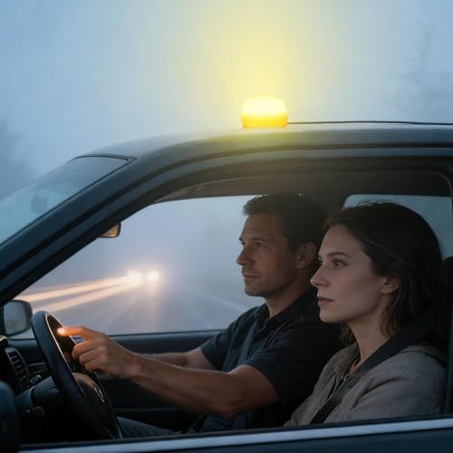 Warning Light with Magnetic Base, Increase Night Visibility, 8.7x8.7x6cm, Led Flashing Light, Car Warning Strobe, Easy to Use, for Rv Roof Motorcycle Truck Car Roadside Cycling
