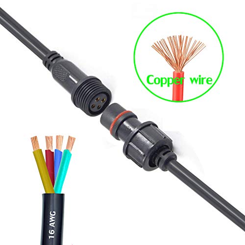 4 Wire Plug Connector,16AWG Male Female Plug LED Connector with IP65 Waterproof Wire Connectors,20CM Extension Cable for Car,LED Strip Lights. - size: 16AWG 4pin waterproof connector