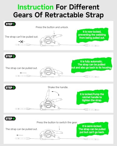 Retractable Ratchet Straps 4-Pack, 1” x 10ft Self Retracting Tie Down Straps with 1,650lb Break Strength, Auto Cargo Straps for Motorcycle, Kayak, ATV, Truck Bed & Cargo Transport (Green) - color: Black Green