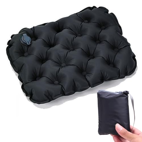 Inflatable Seat Cushion – Portable Lightweight Waterproof Travel & Stadium Seat Pad, Fast Inflate/Deflate Air Cushion for Camping, Hiking, Office, Tailbone Relief - color: Black