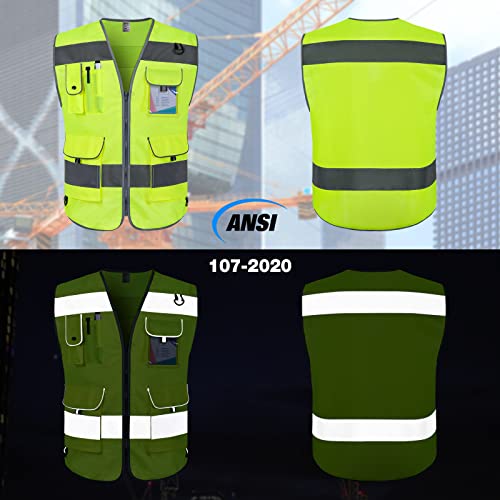 TCCFCCT High Visibility Vest 9 Pockets Hi Vis Reflective Safety Vest for Men Women, Construction Vest with Reflective Strips, Meets ANSI/ISEA Standards, (Yellow, Small) - color: Yellow Fabric-bison 001, size: Small