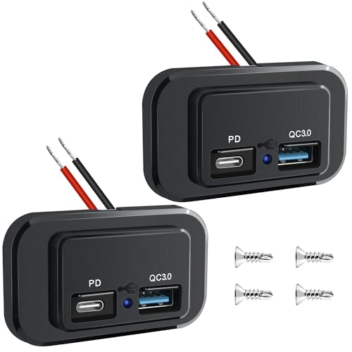 Nilight 2 Pack Socket Panel 12V 24V Dual USB Outlet PD Type C QC3.0 Surface Mount 48W Fast Waterproof for Automotive RV Marine Boat Motorcycle Truck - color: 2Pcs USB+PD Type C