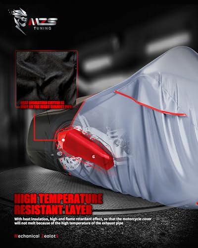 MZS Motorcycle Cover Waterproof Outdoor, Heavy Duty All Season Weather Sun Protection with Storage Bag Vents Night Reflective Cotton Lining Lock Holes fits up to 104" Motorcycles Vehicle Covers - size: XX-Large 104 inches