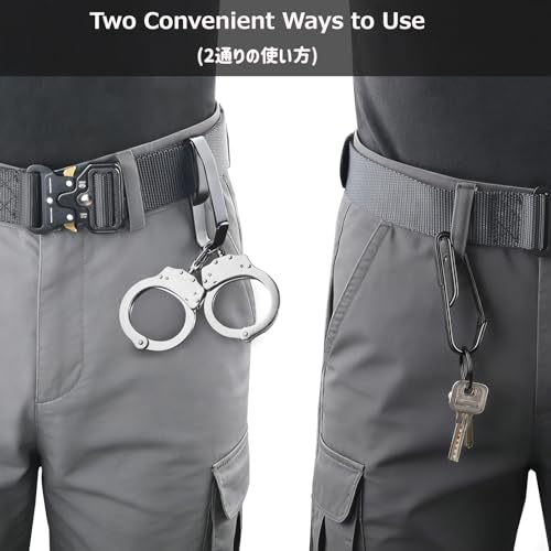 Azarxis Tactical Molle Key Ring Gear Clip Keychain Keeper Belt Hanging 360 Degrees Rotate Hook Holder - color: #01 Black - Single Side - 2 Pack