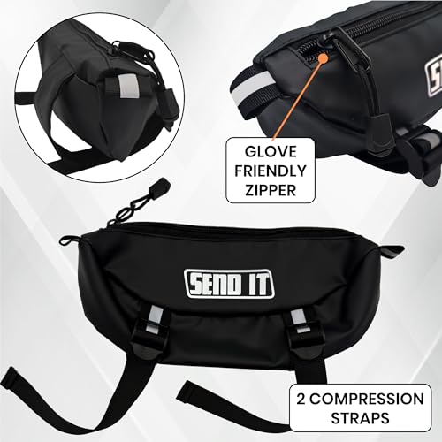 Waterproof Dirtbike Handlebar Bag | Compact Motorcycle Handle Bar Storage Pouch | Universal Fit Dirt Bike Bag for Trail & Adventure Riding | Durable Surron Bar Bag - color: Black