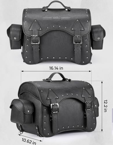 KEMIMOTO Motorcycle Luggage Bag 30L Leather Tail Bag Upgrade Waterproof Travel Foldable Rear Rack Pannier with Straps
