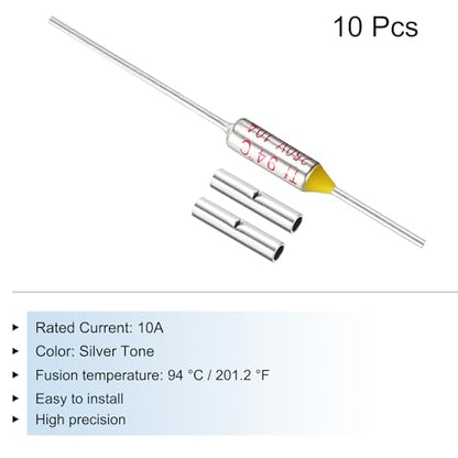 MECCANIXITY 10 Pcs Metal Temperature Thermal Fuse SF94 94C 201.2F 10A 250V Cutoff Thermal Fuse with 20 Pcs BN1.25 Bare Terminal Butt Connector - style: SF94