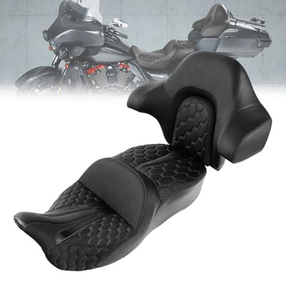 CC RIDER Gel Seat Driver Passenger Seat and King/Chopped Tour Trunk Backrest Fit For Harley Touring 2014-2023 Street Glide Road Glide Road King Electra Glide,Black Hexagon - color: 23# Gel Black+ 1 Backrest