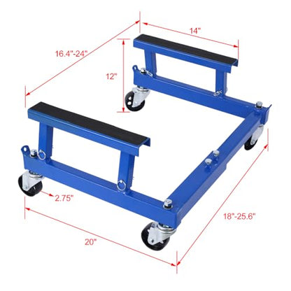 1500LB Heavy Duty Motorcycle Dolly - ATV/UTV Engine Cradle Stand with 360° Swivel Casters, Adjustable Steel Shop Dolly for Bike Maintenance & Storage (Blue + Steel)