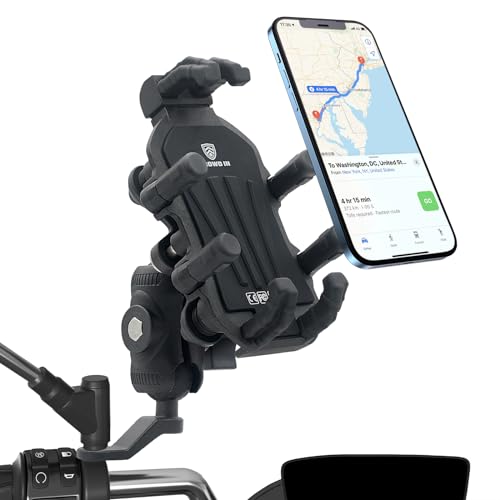 Motorcycle Phone Mount with Vibration Dampener, [Ultra-Sturdy] Rearview Mirror Phone Holder for Motorcycle, Cellphone Clamp Compatible with iPhone, Samsung, Smartphones - color: Rearview Mirror Mount
