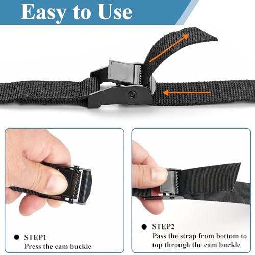 PEASUG Tie Down Straps, 4 Pcs Lashing Small Ratchet Straps with Buckles, 0.78" x 5' Adjustable Simple Cinch Cam Pull Suitable for Trucks, Cargo, Luggage Black - color: Black, size: 0.78" x 5'