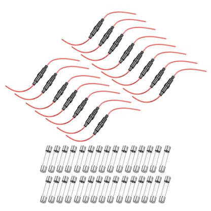 uxcell 15 Pcs 6x30mm Inline Screw Type Fuse Holder 18 Gauge AWG Red Wire with 30 Pcs 10A Fast Blow Glass Fuses - size: 18awg,6x30mm