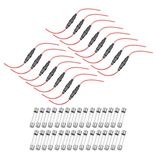 uxcell 15 Pcs 6x30mm Inline Screw Type Fuse Holder 18 Gauge AWG Red Wire with 30 Pcs 10A Fast Blow Glass Fuses - size: 18awg,6x30mm