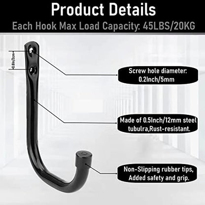 Garage Hooks, 6 Pack Heavy Duty Storage Hooks, 4.1Inch Garden Tool Utility Hooks, Fastening Hooks for Wall Mounting Load Capacity 45lbs - size: 5.5Inch x 4.1Inch
