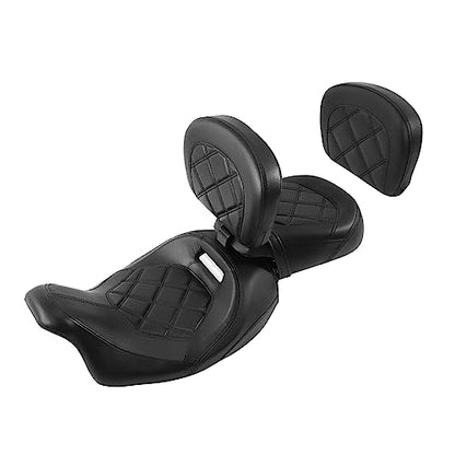 Seat Cushion, SLMOTO Motorcycle Low-Profile Rider Seat 2-Piece Two Up Rider Passenger Seat and Sissy Bar Backrest Pad For Harley Touring CVO Road King Street Glide Road Glide Electra Glide 14-23 Black - color: Black
