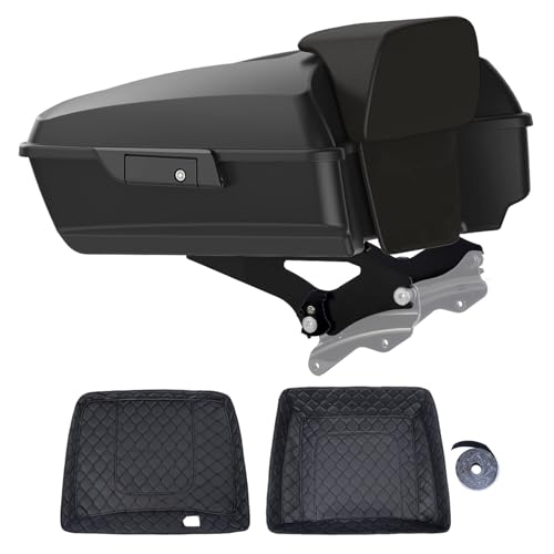 Motorcycle Chopped Tour Pack For 2009+ Harley Touring - Arctic Black, Black Detachable Mounting Rack, Backrest & Black Trunk Liners - color: Arctic Black, size: Chopped Tour Pack, Detachable Rack & Black Liners