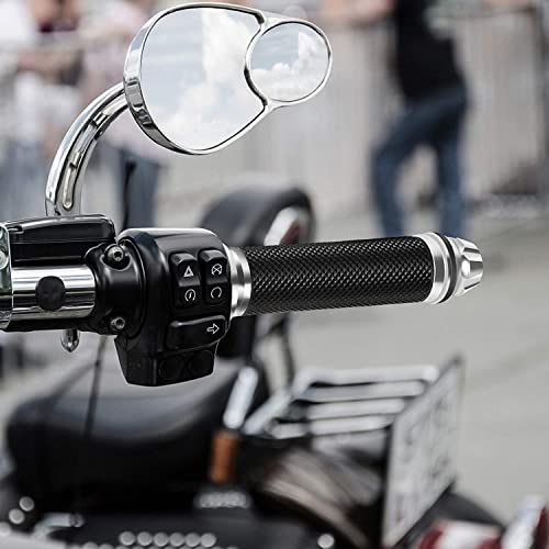 Motorcycle Hand Grips with Bar End Cap, Racing CNC Aluminum & Soft Rubber Handlebar Universal for 7/8"(22mm) Handle Bar - color: black