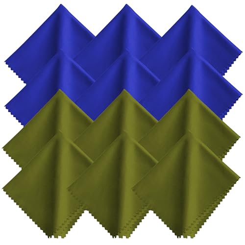 Microfiber Cleaning Cloth-12 Pack (6 Blue+ 6 Green), 7x6 Inches, Individually Wrapped, Reusable, Scratch-Free, Streak-Free,Lint-Free Bulk Wipes for Glasses,Eyeglass, Phone Screen, Cameras Lens