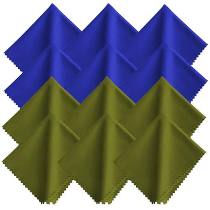 Microfiber Cleaning Cloth-12 Pack (6 Blue+ 6 Green), 7x6 Inches, Individually Wrapped, Reusable, Scratch-Free, Streak-Free,Lint-Free Bulk Wipes for Glasses,Eyeglass, Phone Screen, Cameras Lens
