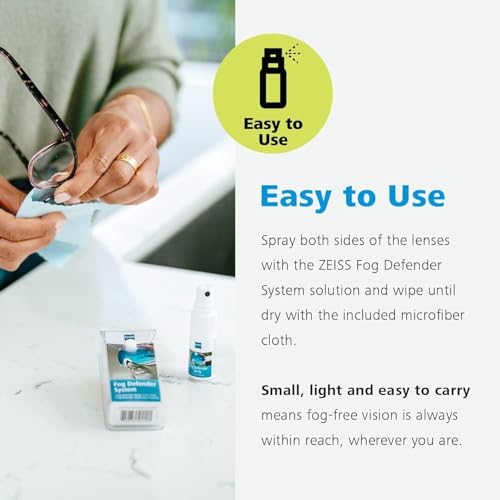 ZEISS Fog Defender System Anti-Fog Spray for Glasses – 1 Spray Bottle and 1 Microfiber Cloth