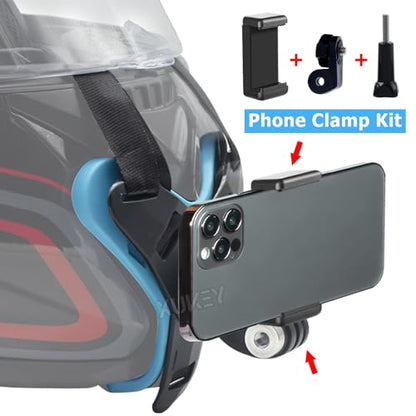 AUTOXBERT Motorcycle Helmet Chin Strap Mount with Phone Clip Kit for GoPro Hero 11/10/9/8, Smartphones, Motocross Helmet Extension Attachment Mounting Accessories