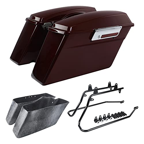 SLMOTO Complete Vivid Black Hard Saddlebag Softail Conversion Brackets For 86-17 Harley-Davidson Softail CVO Convertible FLSTSE3 Deluxe FLSTN - color: For Red Hot Sunglo+Black Brackets