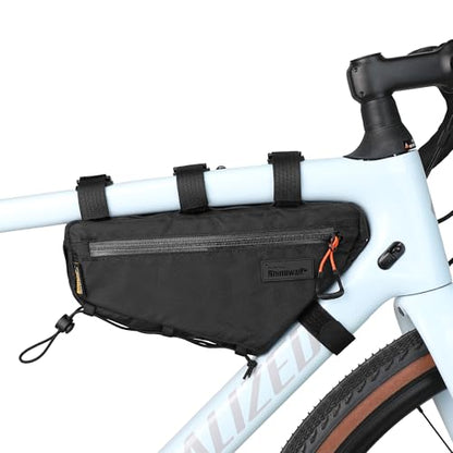 Rhinowalk Bike Triangle Frame Bag 1.7L, Waterproof Tool & Gear Bag with YKK Zippers, Cable Port & Pump Holder, Slim Fit – Black - color: Full Black,1.7L