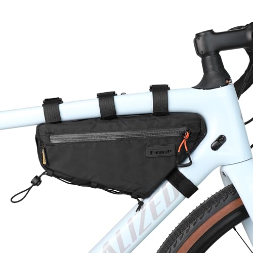 Rhinowalk Bike Triangle Frame Bag 1.7L, Waterproof Tool & Gear Bag with YKK Zippers, Cable Port & Pump Holder, Slim Fit – Black - color: Full Black,1.7L