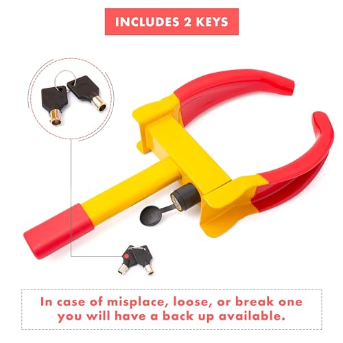 VaygWay Tire Clamp Universal Wheel Lock- Heavy Duty Security Metal Boot Stabilizer Anti Theft Wheel Chock Lock Car Trailer Wheel-Security Travel Locking Claw Auto- for Car Van (4 Pack Red/Yellow) - color: 4 Pack Red/Yellow