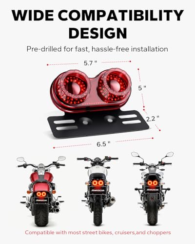 Amazicha Enhanced Motorcycle Tail Light, Motorcycle Brake Light, IP67 Waterproof Turn Signals Running Light with License Plate Bracket Fit for Street Bike Cruiser Chopper Bobber (Red, 90 Leds) - color: Red