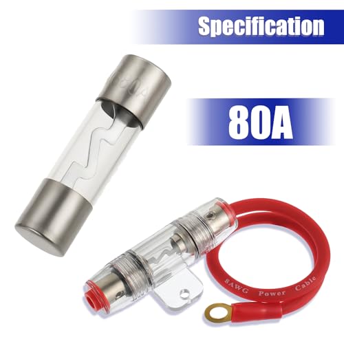 BOJACK 8 Gauge AWG 1ft Power Wire with 80 Amp AGU Fuse Holder for Car Audio, Alarm, Amplifier, Compressors, Waterproof Inline Fuse Holder 80A（Pack of 2） - size: 80A